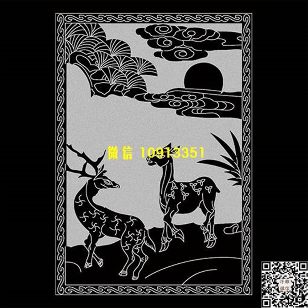 3精雕图165梅花鹿墓碑板精雕图线雕图线条图单线铣底图_电脑雕刻plt文泰矢量图精雕图浮雕图